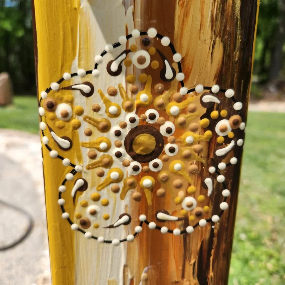Garden Peace Pole Hand Painted w/ Solar Light Cap & Wire Stand Lighted 4 Sides